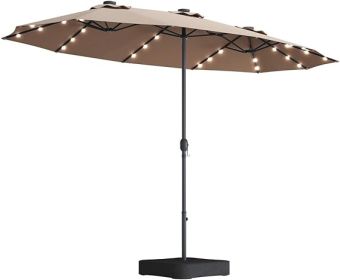 15x9ft Large Double-Sided Rectangular Outdoor Twin Patio Market Umbrella with light and base- taupe