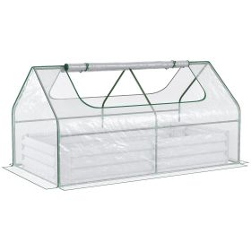 Outsunny 6' x 3' Galvanized Raised Garden Bed with Mini PVC Greenhouse Cover, Outdoor Metal Planter Box with 2 Roll-Up Windows for Growing Flower