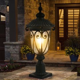 24"(H) 1-pack Vintage Black Outdoor Post Lantern - Waterproof Aluminum Lamp Post Light with Bubble Glass, Decorative Garden Pathway Lighting for