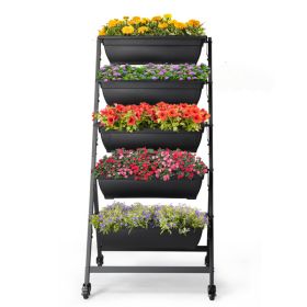 65x60x130cm 5 Layers With Wheels Black PE Planter Pot (Color: Black)
