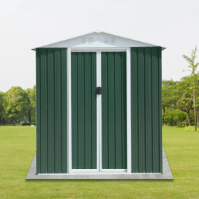 6FTx4FT Apex Roof Green Outdoor Tool Storage House Garden Shed With Aluminum Alloy Frame And Sliding Door (Color: Green)