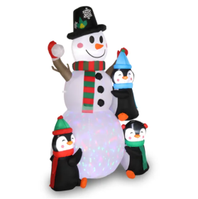 6ft With 3 Penguins, 4 Light Strings, 1 Colorful Rotating Light, Inflatable, Garden Snowman Decoration (Option: Image color)