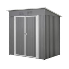 6'x4' Outdoor Metal Storage Shed For Garden Tools Lockable Door With Floor Frame (Option: Gray)