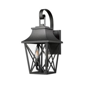 Black Outdoor Wall Lantern 2-Light,Large Outside Modern Wall Sconce Light Fixture,Industrial Porch Light Wall Mount with Glass (Color: as Pic)