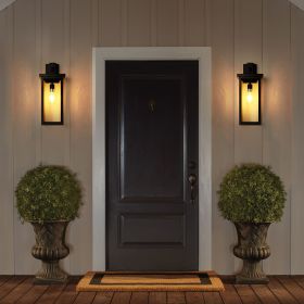 Set of 2 Modern Outdoor Wall Lanterns with Black Metal Frame and Clear Glass, Ambient light sensors,Weatherproof Wall Sconces for Porch, Garage (Color: as Pic)