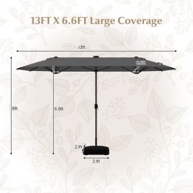 13FT Double-sided Patio Umbrella with Solar Lights for Garden Pool Backyard (Color: Gray)