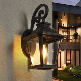 Outdoor Wall Lanterns 2-Pack, Black Waterproof Wall Sconce with Clear Glass Panels, Vintage Exterior Light Fixture for Porch, Patio, Garden (Color: as Pic)
