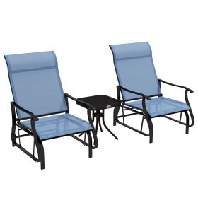 Outsunny 3-Piece Outdoor Gliders Set Bistro Set with Steel Frame, Tempered Glass Top Table for Patio, Garden, Backyard, Lawn, Light Blue (Color: as Pic)