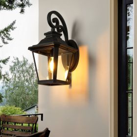 Large Outdoor Wall Sconce Lights with Clear Glass Can support multiple types of light bulbs 1pack (Color: as Pic)