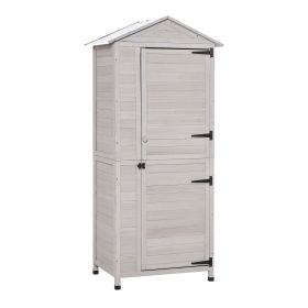 Outsunny 36" x 25" x 79" Wooden Storage Shed Cabinet, Outdoor Tool Shed Organizer with 4-Tier, 3 Shelves with Handle Tin Roof Magnetic Latch Foot (Color: as Pic)