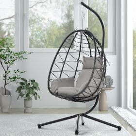 Egg Chair with Stand Indoor Outdoor Swing Chair Patio Wicker Hanging Egg Chair Hanging Basket Chair Hammock Chair with Stand for Bedroom Living R (Color: as Pic)